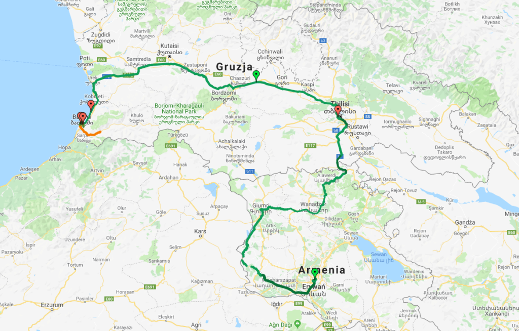 Trasa pociągu do Batumi